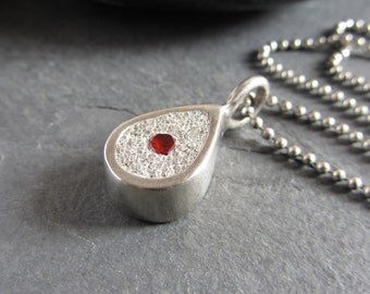 White bronze, concrete and gemstone pendant necklace with sterling silver chain