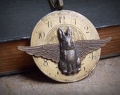 Bunny Necklace Steampunk Wings Jewelry Vintage Watch Dial Brass