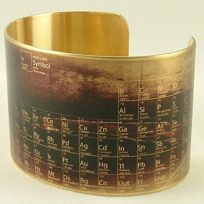 Periodic Table of Elements - Steampunk Style Brass Cuff Bracelet - Chemistry Jewelry
