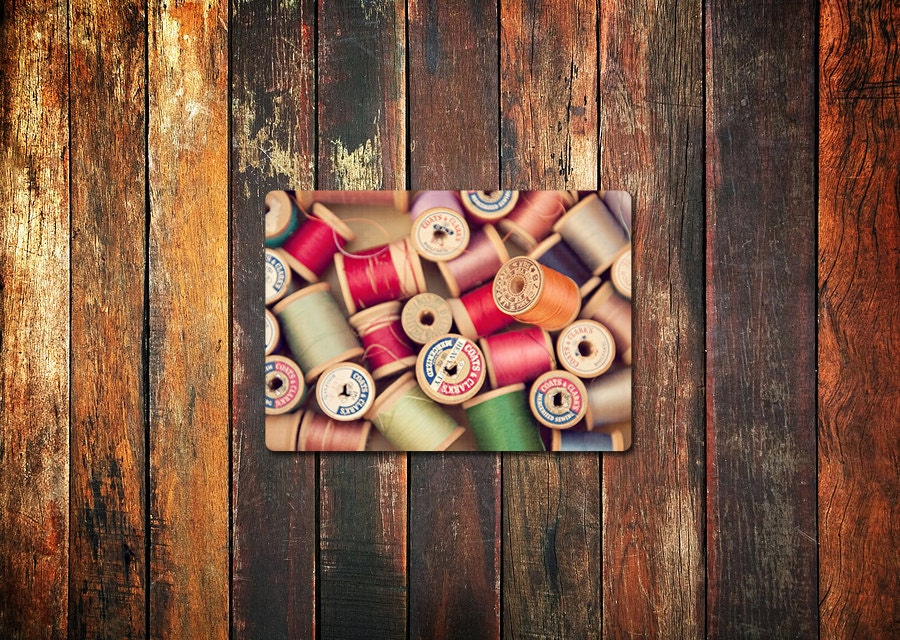 vintage spools photo magnet / refrigerator magnet, thread, sewing notions, rainbow, colorful, kitchen decor, fine art photograph