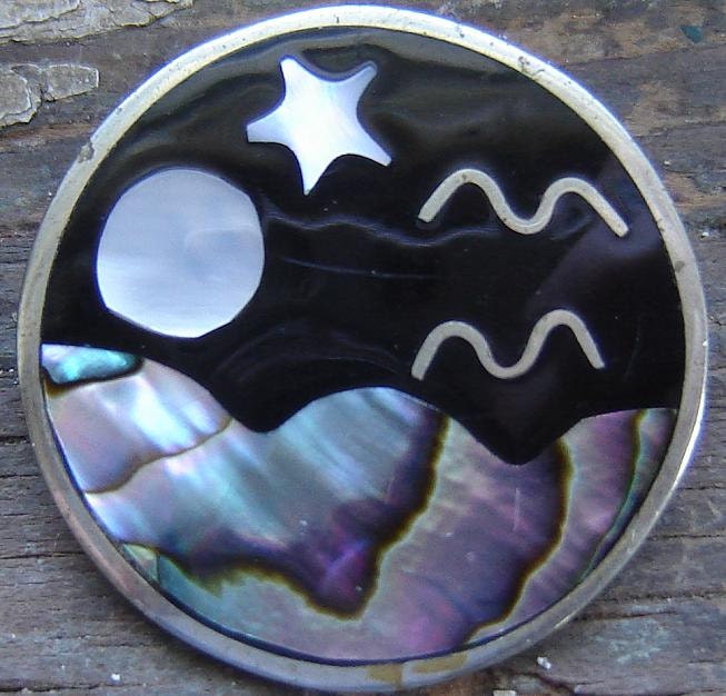 1970s intarsia dreamy midnight brooch - charity for animals