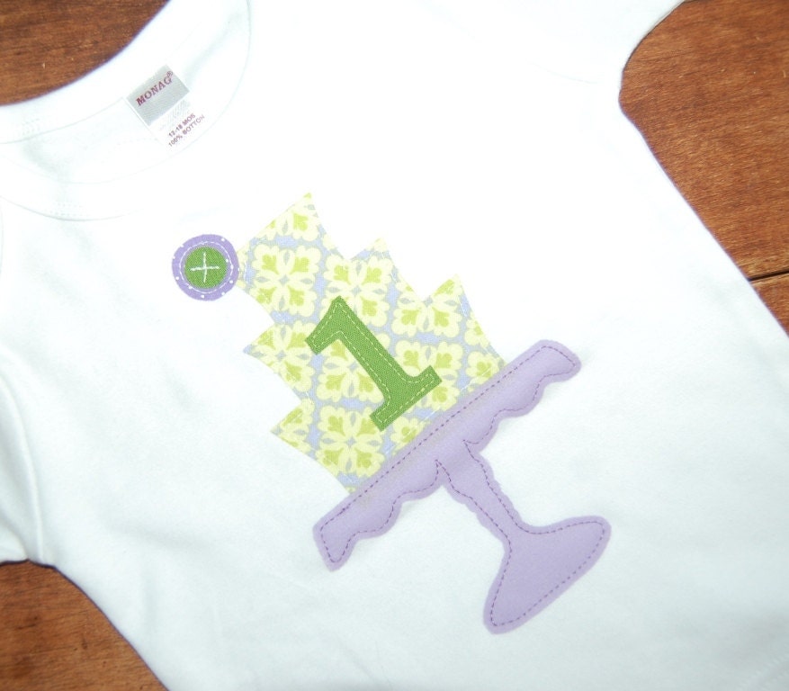 Vintage Cake Stand ...  Ready To Ship 1st Birthday Tee ... Girls Birthday Shirt in Green and Lavender