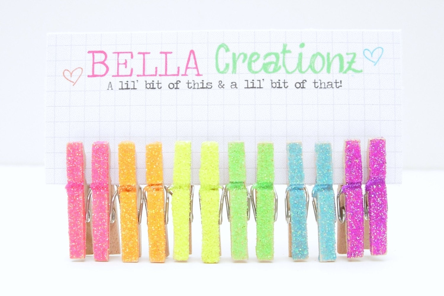 Neon Glitter Mini Clothespins, embellishments - FREE SHIPPING