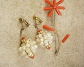 Antique Victorian Coral earrings and brooch Mother of pearl chandelier drops Genuine coral