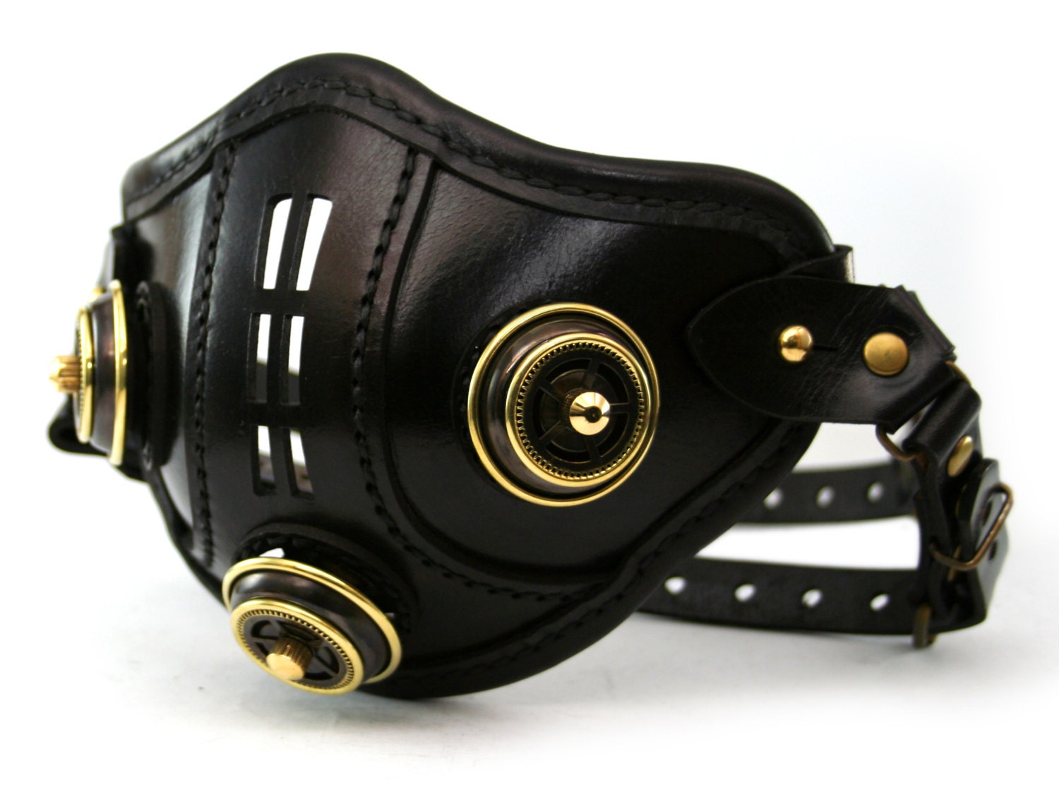 STEAMPUNK LEATHER Mask black leather blackened brass FLTRS Raider design
