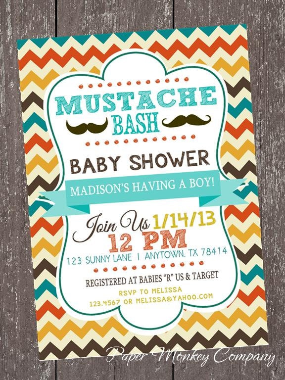 Chevron Mustache Bash Baby Shower Invitations - 1.00 each with envelope Il_170x135