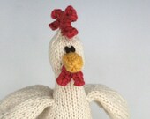 Vanilla Chicken - Hand Knit Organic Cotton Eco Friendly Stuffed Animal - Toy Hen, 11" tall
