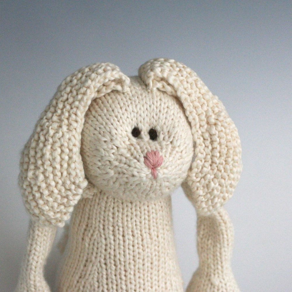 Magnolia Rabbit - Organic Cotton Hand Knit Large Eco Friendly Stuffed Animal - Toy Bunny, 16" tall