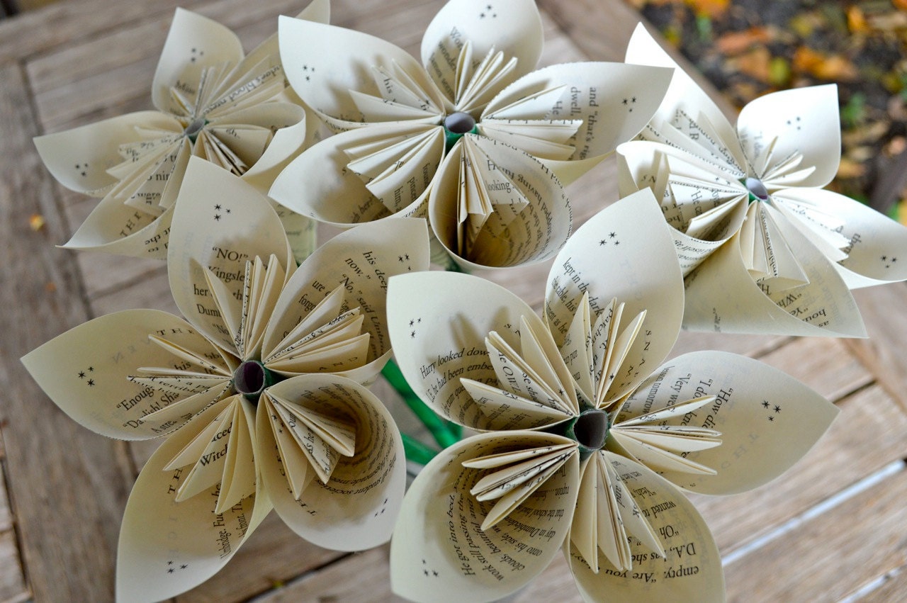 Harry Potter Recycled Book Paper Flowers (5 Medium Size)