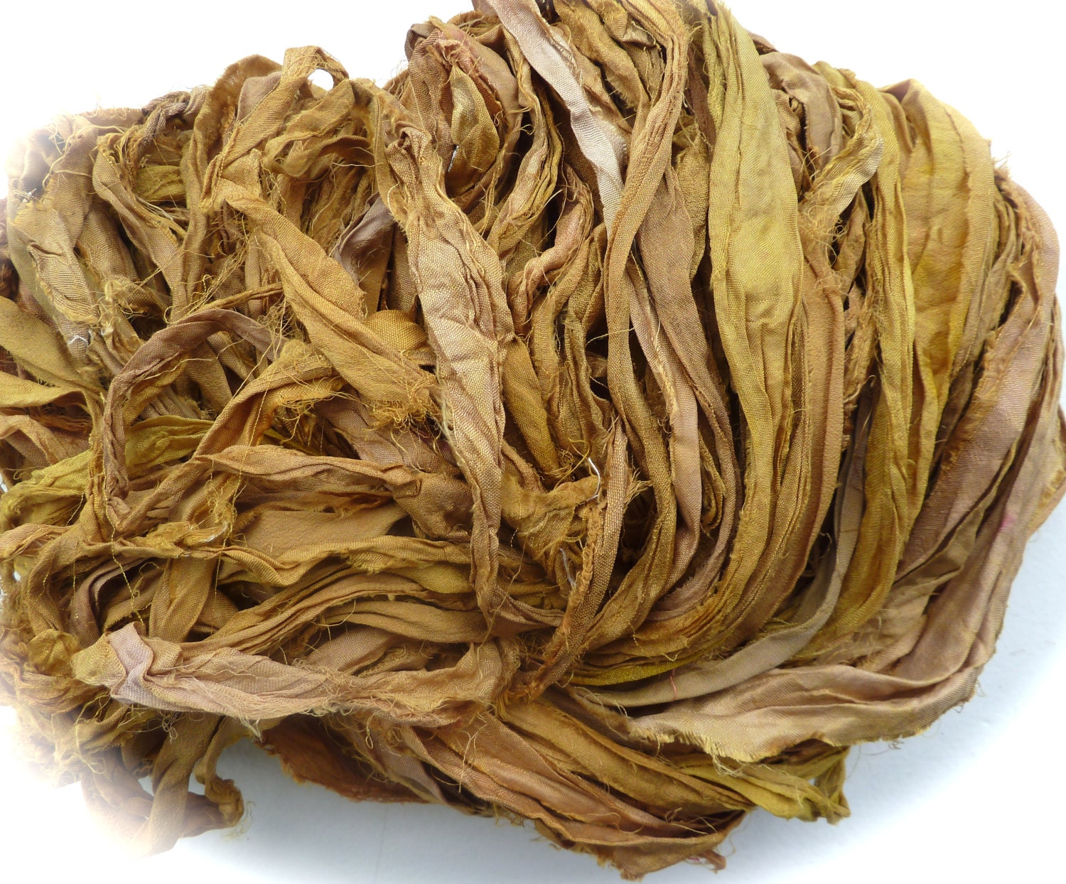 faded mustard greens recycled silk sari ribbon