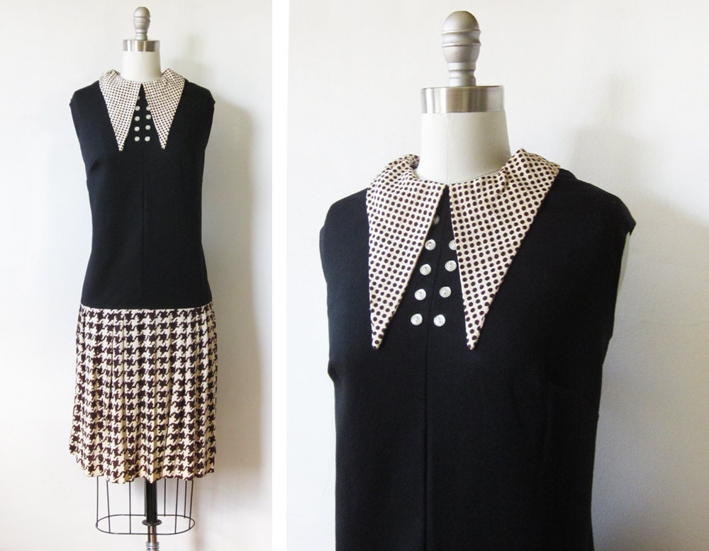 SALE mod scooter dress / vintage 60s mod drop waist dress / black and brown mod dress