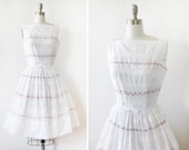 l'aiglon 1950s floral dress / vintage white and pink lace floral dress / 50s sundress