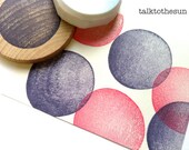 large circle rubber stamp. hand carved stamp. hand carved rubber stamp. mounted.
