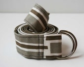 Brown and White Cotton Fabric Belt -- Size Small, Medium or Large