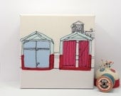 Two Beach Huts - Embroidery - Art Canvas