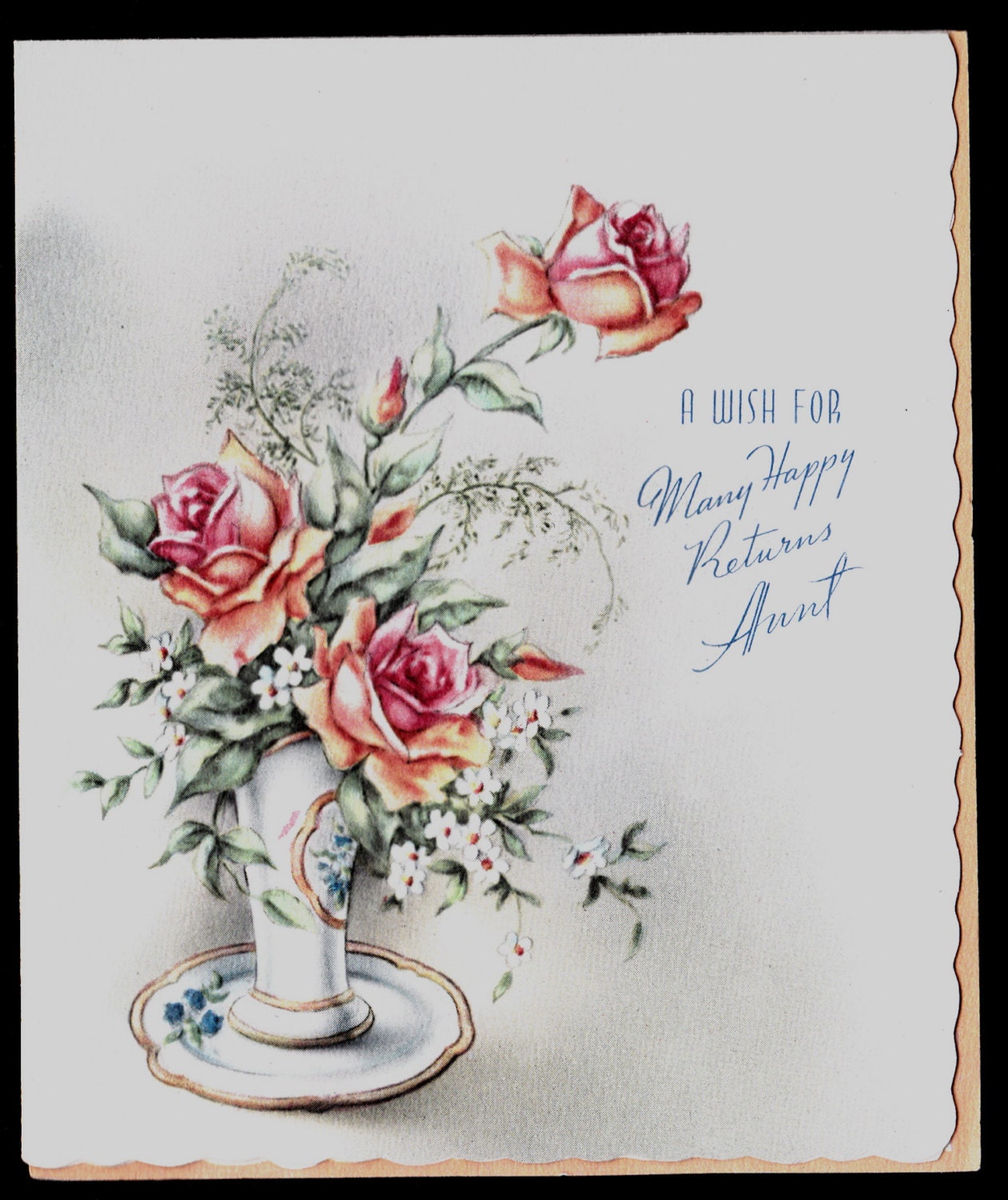 vintage AUNT Happy Birthday Greeting Card, Unused old Stock- flowers Roses- Aunts Like You ....