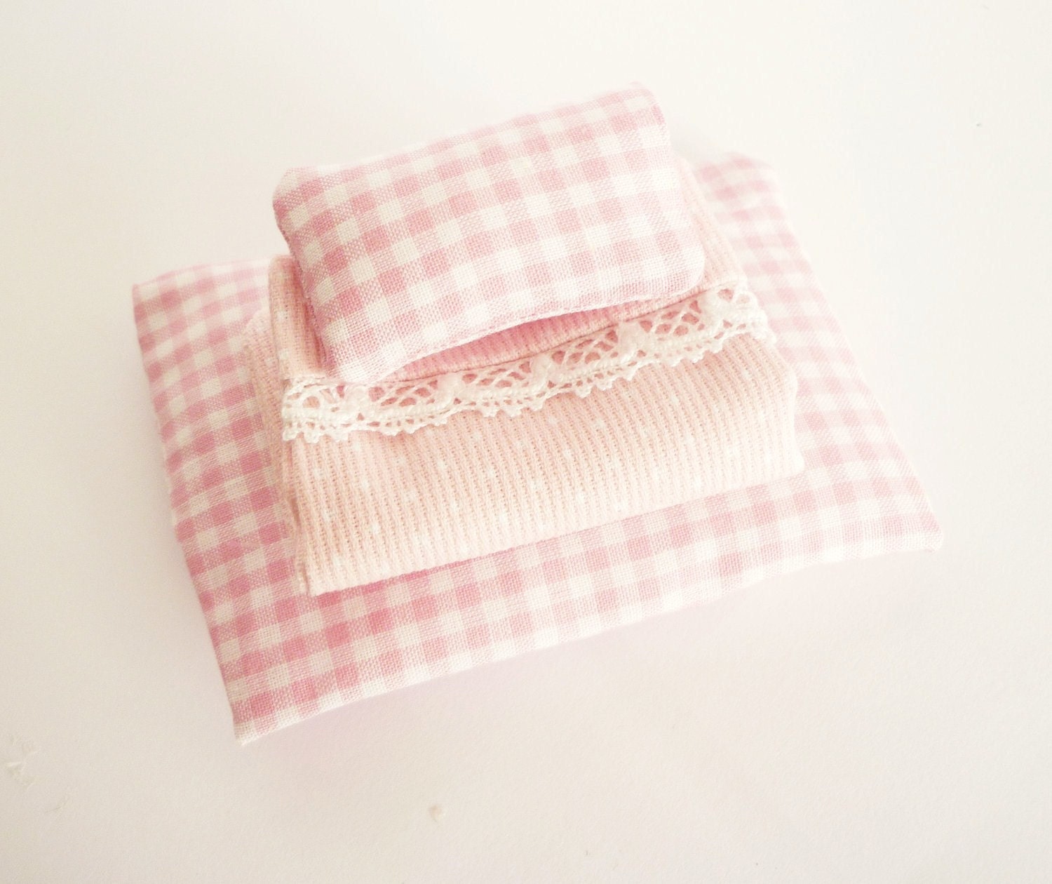Miniature dolls sheets set pink gingham dots for matchbox