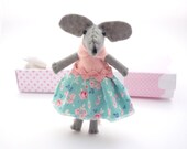 Felt  mouse plush stuffed animal pink  miniature matchbox