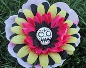 Pink, Yellow, and Black Sugar Skull Combination Hair Clip and Pin