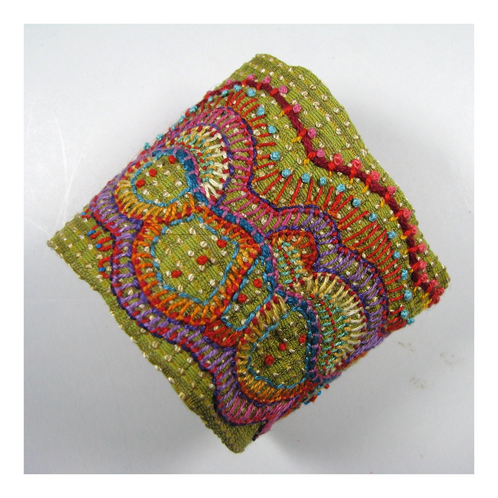 Hand Embroidered Multi-Colored Organic Shapes Cuff