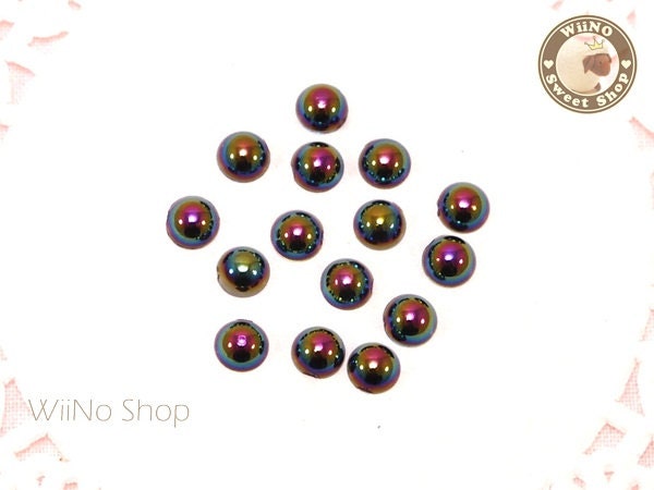 5mm AB Metallic Black Half Round Flat Back Acrylic Cabochon Nail Art - 15 pcs