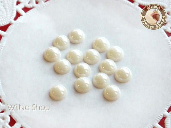 6mm Half Round White Metallic Flat Back Acrylic Cabochon Nail Art - 15 pcs