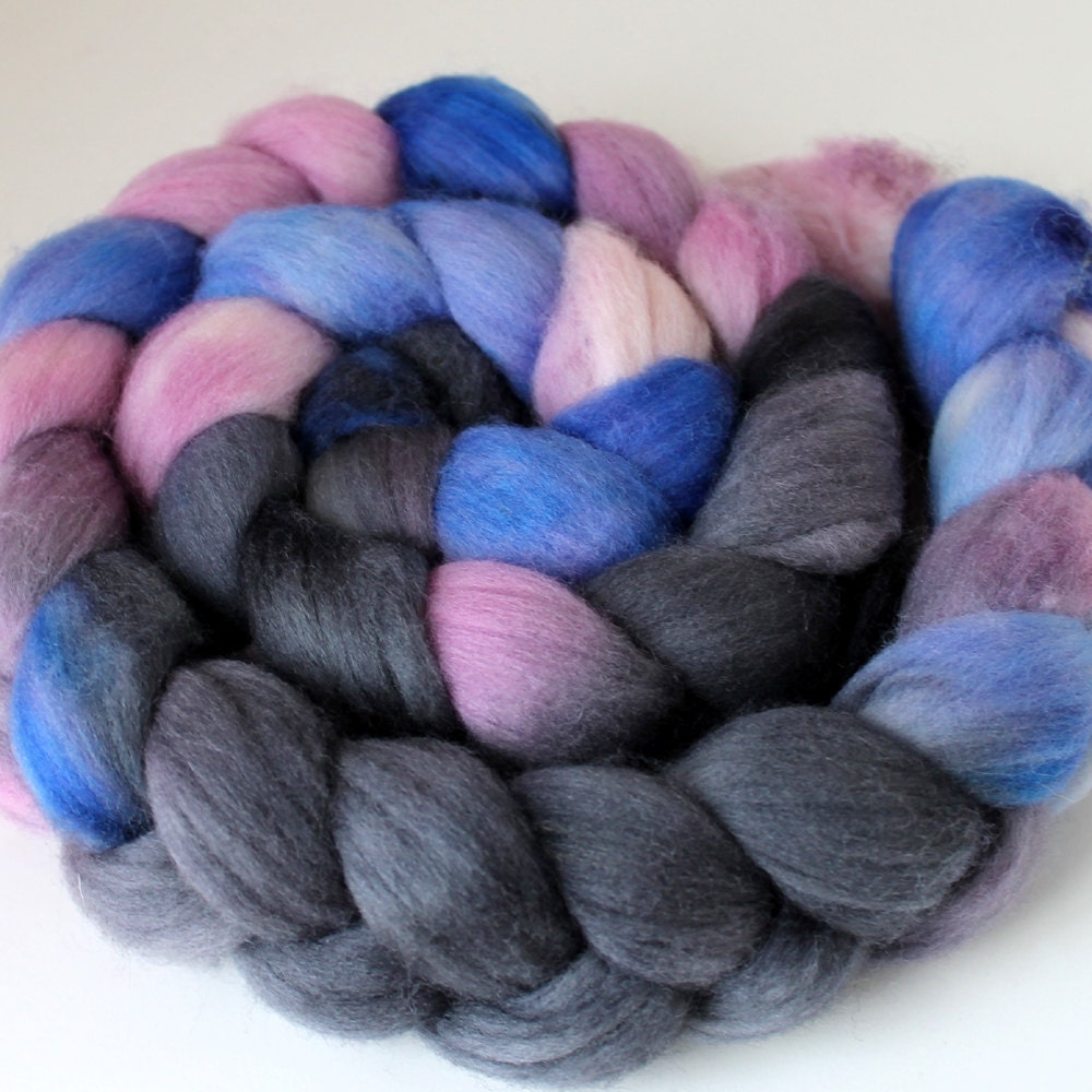 LATE FROST -  Handpainted Merino Roving - Hand Dyed Fiber -  Merino Wool Top Roving 4oz