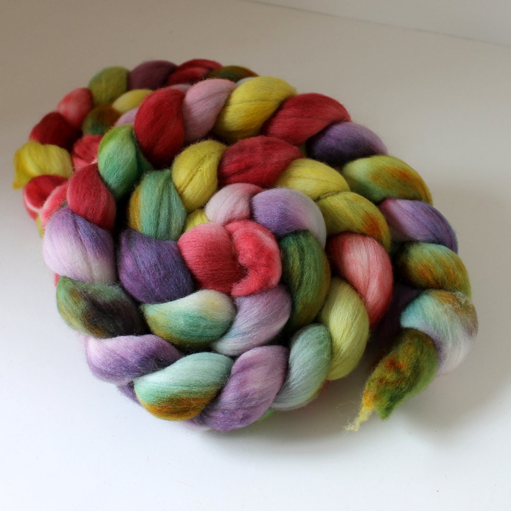 Merino Roving - Hand Painted - Hand Dyed for Spinning or Felting - 4oz - GARDEN FRESH