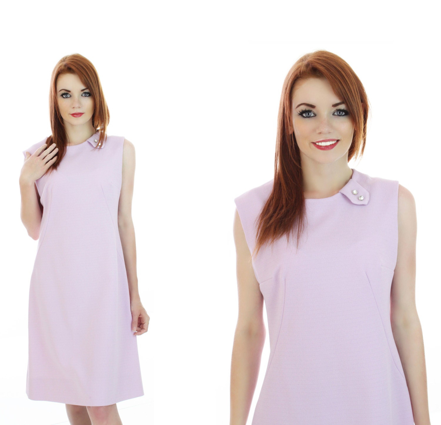 60s Mod Shift Dress Vintage 1960s Sixties Lavender Rhinestone Details A-line Mad Men Medium M
