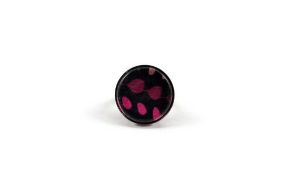 Adjustable Ring, Fabric Scraps, Glass, Pink and Purple Teardrops