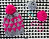 Knit Kit for Triangle Fair Isle Bulky Knitting Hat with Pom Pom