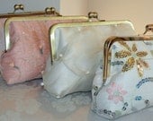Clutch/Purse/Bag..Sequin Florals..Ivory Pink Gold..Seafoam Silk..Bridesmaid/Spring Wedding..Prom..Free Monogram.Wrap/Scarf.Ready to Ship