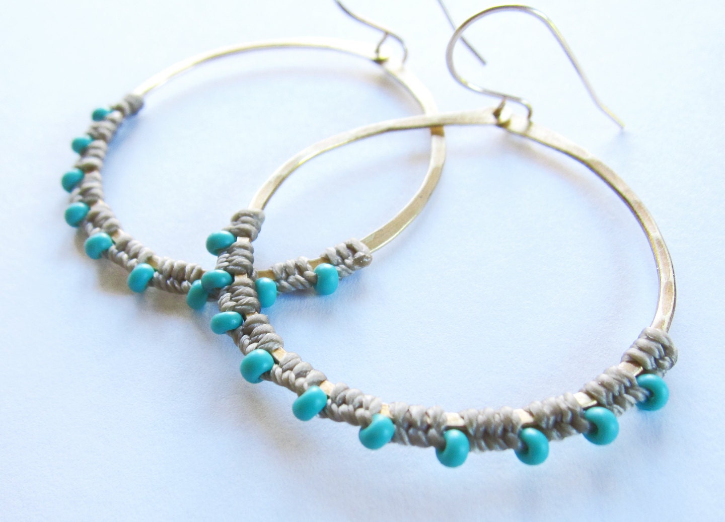 Full Moon Rising Hoops in gray and turquoise