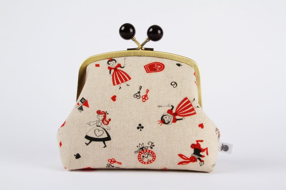 Color bobble pouch - Alice in Wonderland - metal frame clutch bag
