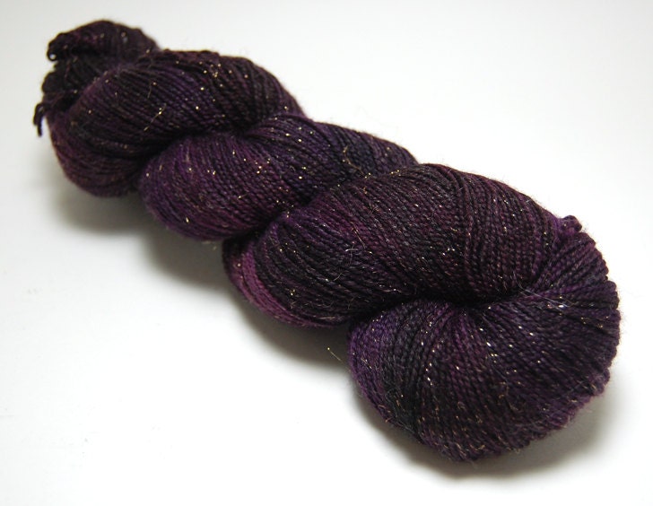 Handpainted Sparkle Sock Yarn - Not Drinking Merlot -  Burgundy Purple - 438 Yards