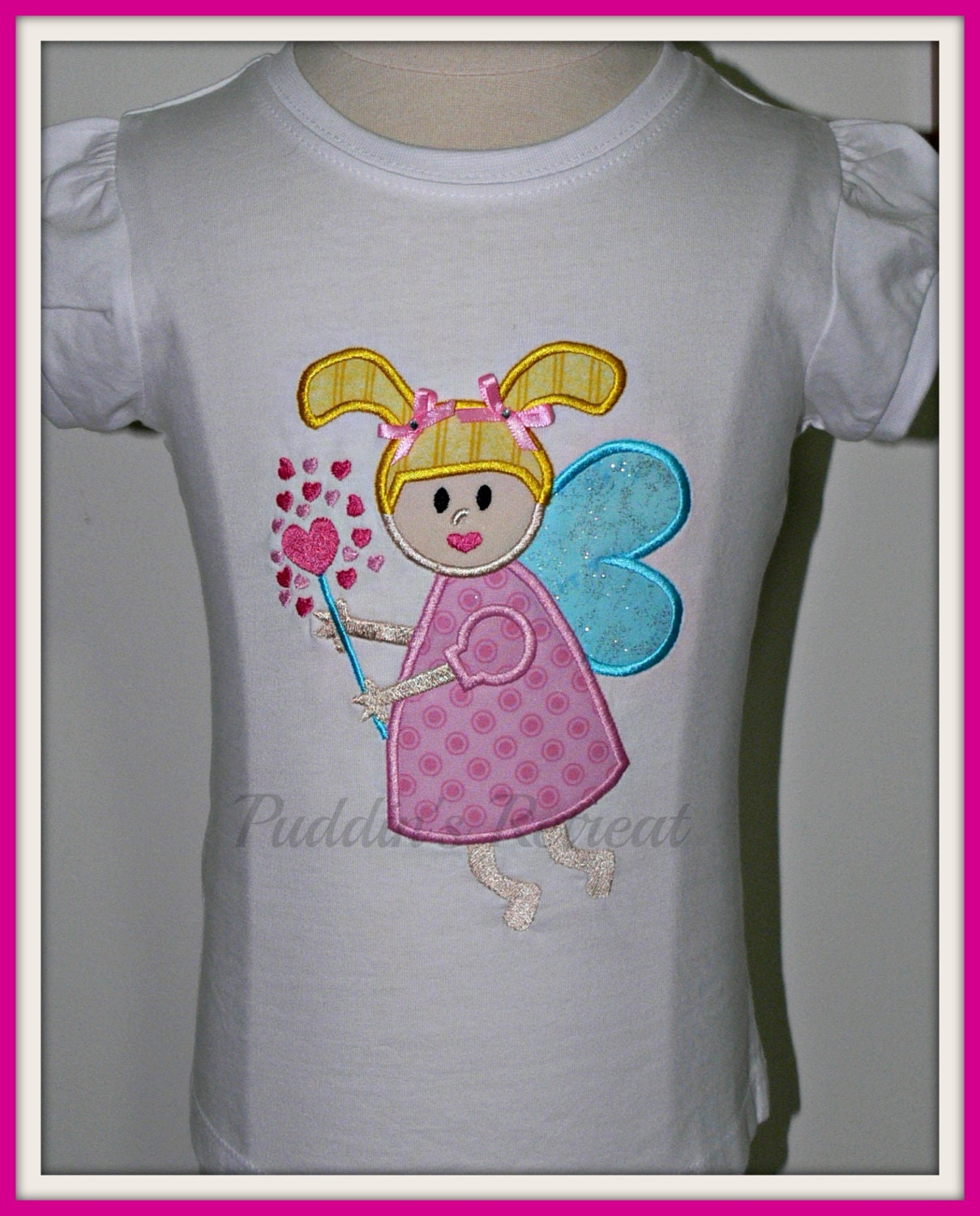 Girls Personalised Fairy Appliqued Tee T Shirt