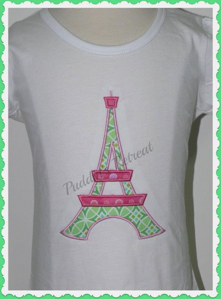 Embroidered - Eiffle Tower appliqued machine shirt with personalization