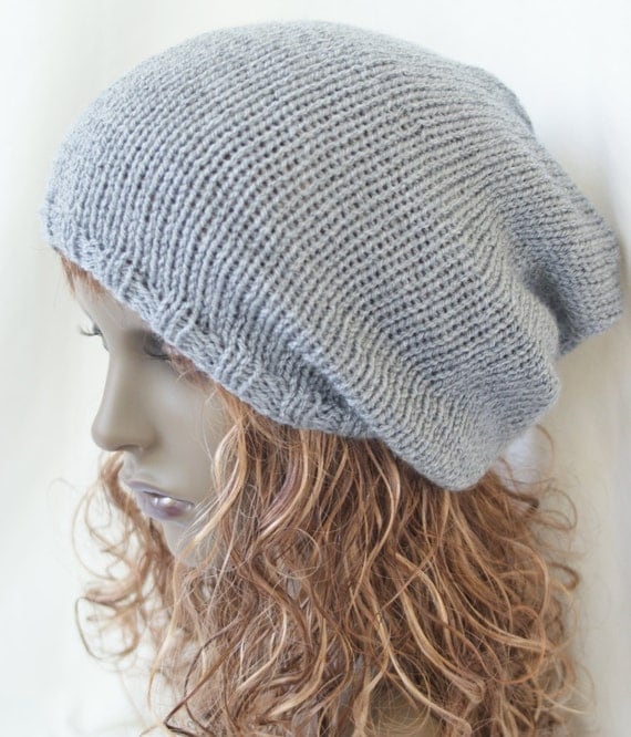 Grey  Gray Oversized Knitted Vegan Hippie Tam Slouchy Beanie Hat