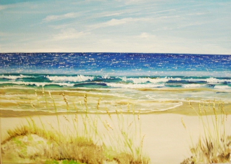 Day at the Beach Oil Painting on stretched canvas 18 X 24 inches original artwork Not a print