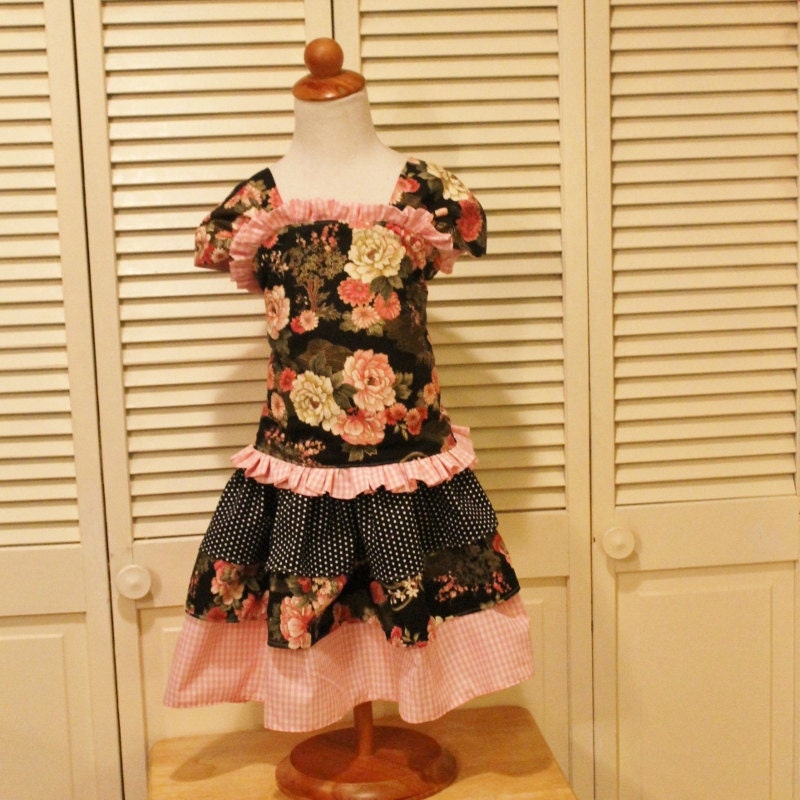 Girls Skirt Set with Corset Top and Ruffled Skirt in Black and Pink