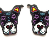 Sugar Skull Dog Earrings in Black by Dolly Cool