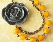 Flower Necklace Bridesmaid Jewelry Grey and Yellow Necklace Bridal Jewelry Grey Necklace Bib Statement Necklace