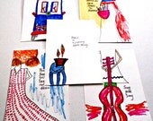 Mail Art Original illustrations postcards set of 5 coach your life art words faith infused