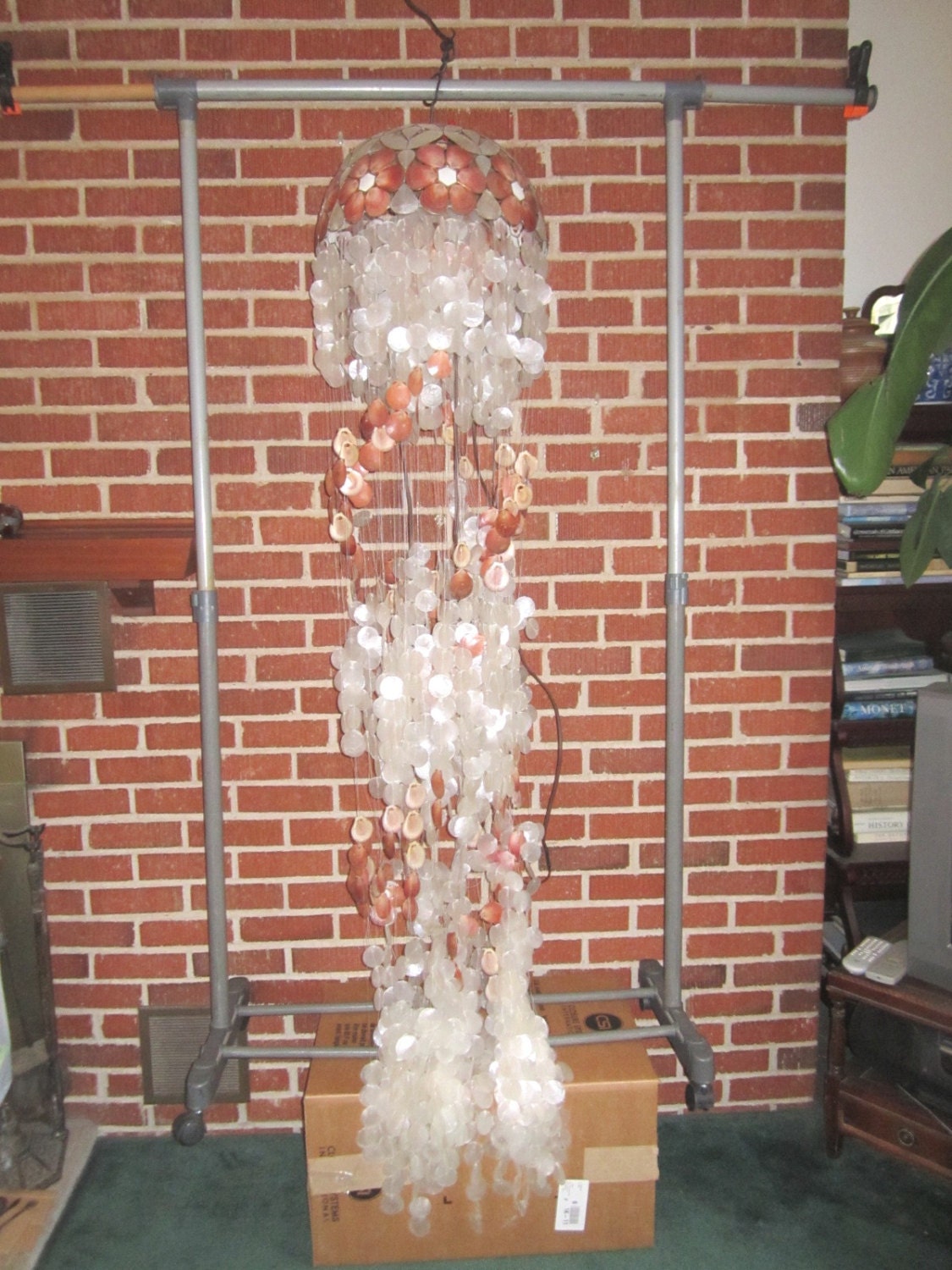 Vintage 1960s Fabulous Capiz Shell 76 Inch Cascading Ceiling Light Fixture