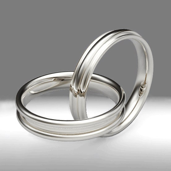 YIN YANG 14k White Gold Rings, Wedding bands set, women mens wedding bands