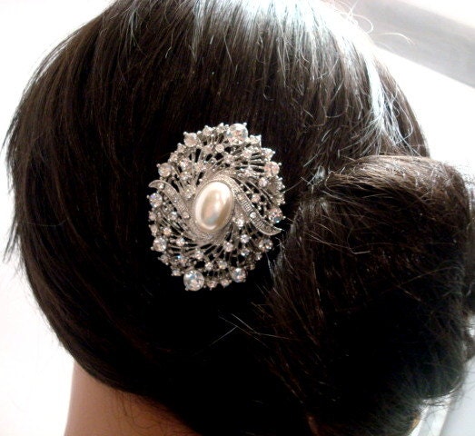 Vintage style wedding hair comb, bridal hair comb, rhinestone hair comb, pearl hair comb, wedding hair piece