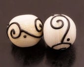 Handmade Lampwork Glass Art Beads Black Scrolls Ivory Cream Rounds Lampwork Earring Pair Heather Behrendt BHV SRA LETeam