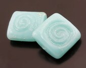 Lampwork Bead Pair Handmade Fine Silver Milky Jade Green Square Tile Earring Pair Heather Behrendt BHV SRA LETeam