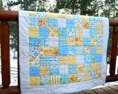 Quilt Baby Toddler Patchwork Handmade Taza Fabrics Blue Yellow Spring
