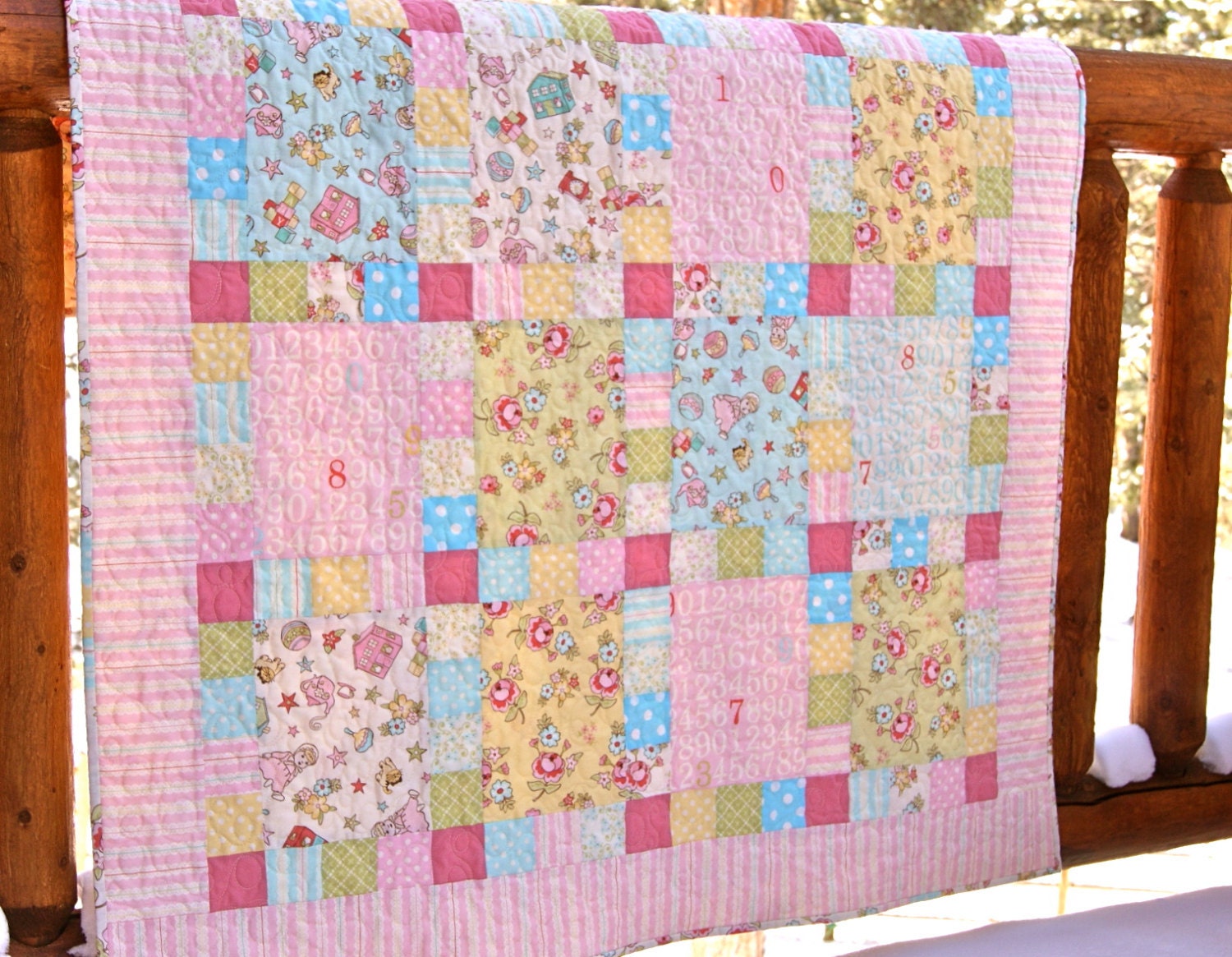 Quilt Baby Girl Handmade Vintage Baby Fabrics Pink Pastel Toddler  Lap Throw Patchwork Scrappy